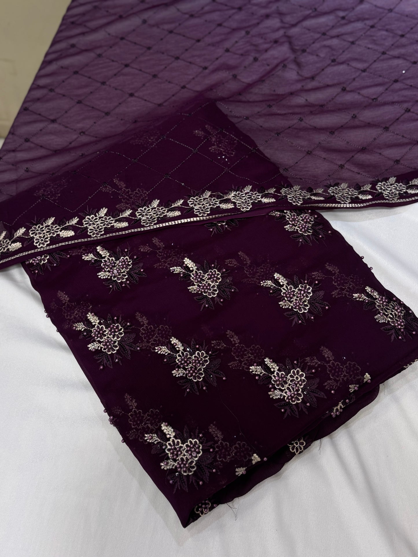 Pearls Work | Chiffon Buti